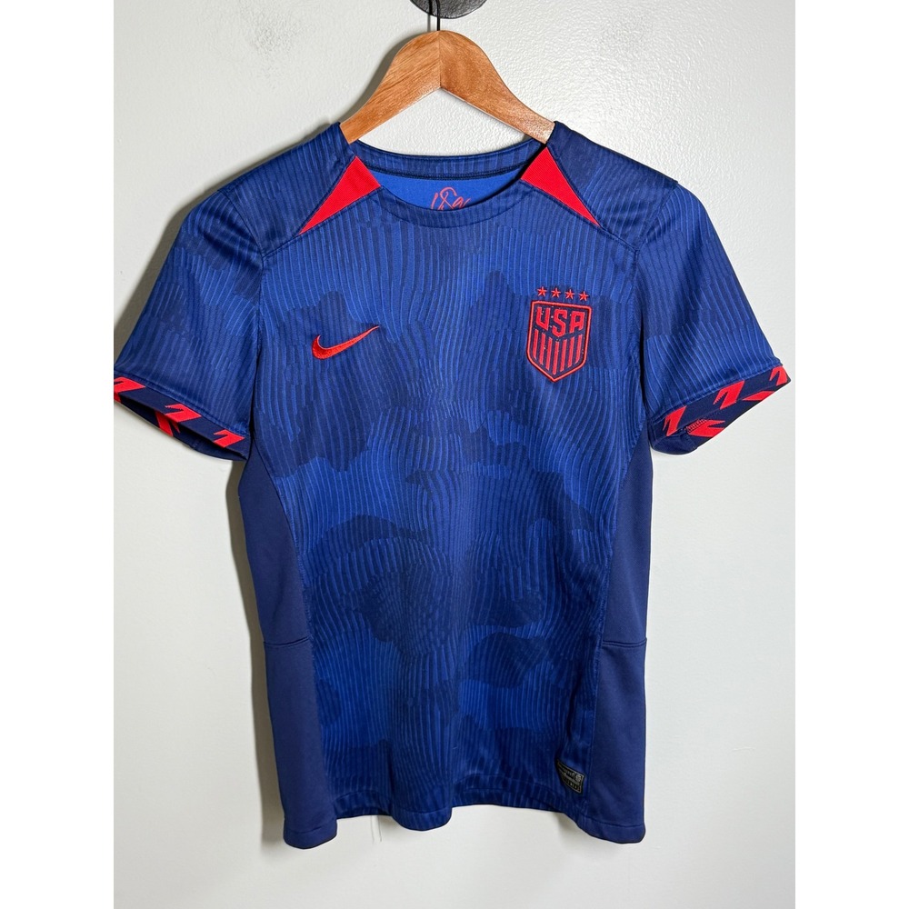 Nike USWNT USA Soccer Jersey Youth Medium Blue Red Dri-FIT Slim Fit 4 Star Crest